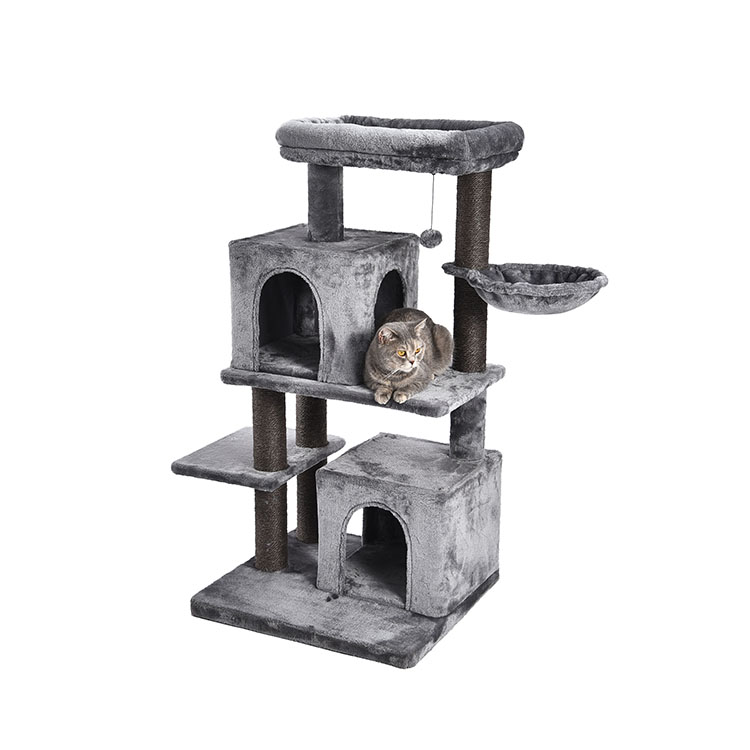 Hot Sale Pet Products Cat Scratch New Arrival Latest Design Double Condos Plush Cat Craft Cat Tree