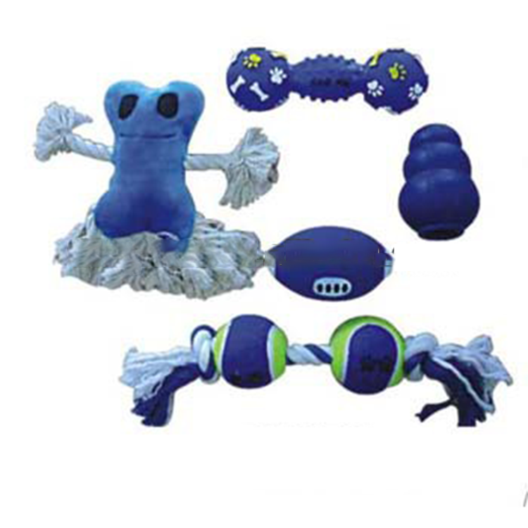 China Hot Sell Rubber+plastic+rope Dog Gift Set Of 5 Pet Toys