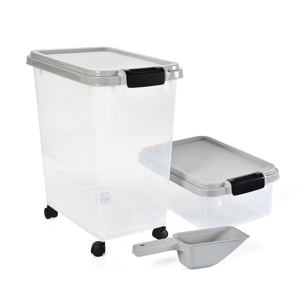 3 Pieces Airtight Pet Cat Dog Food And Trea Storage Container Box With Wheels And Scoop