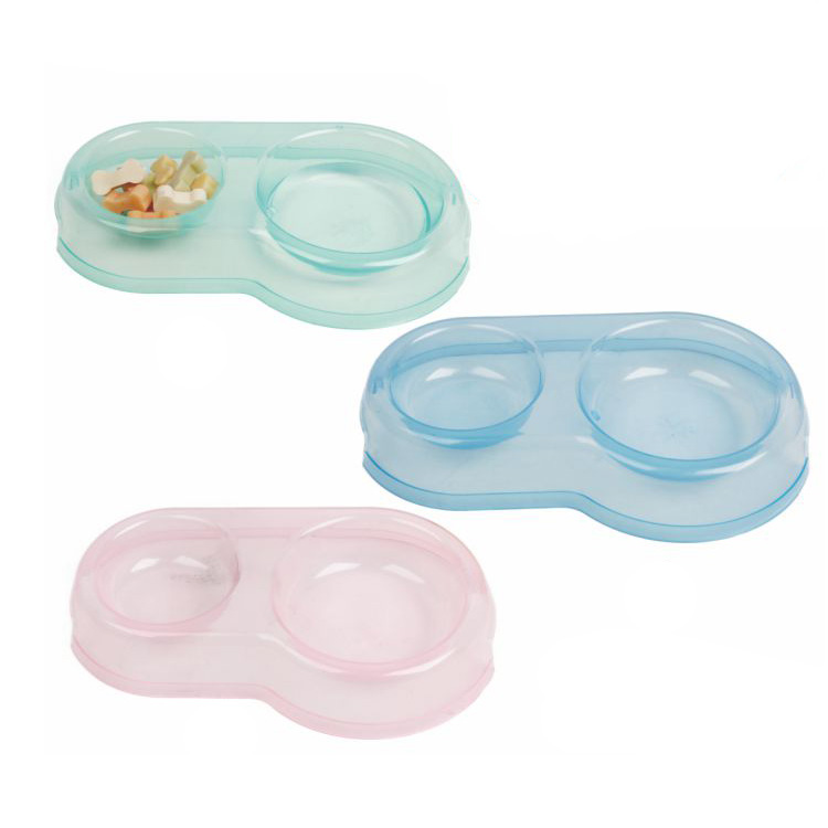 Transparent Colorful With Two Mangers Dog Drinking Double Plastic Dog Bowl