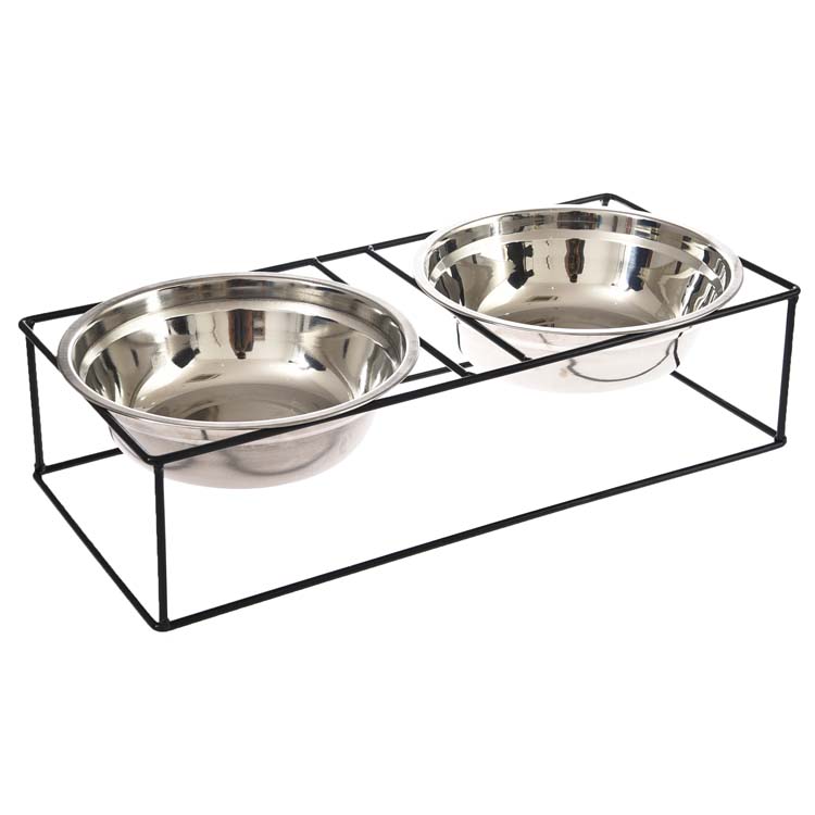 Frame+stainless Custom Logo Double Dog Bowl Pet Feeder
