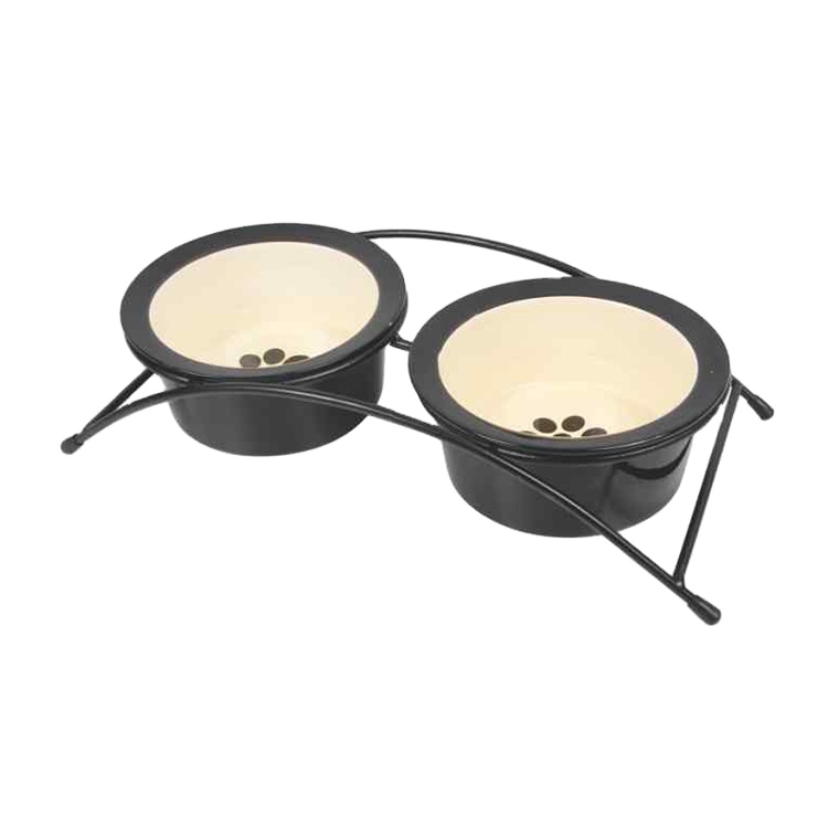 Luxury Black New Interesting Design Pet Feeder Stand Ceramic Dog Bowl Set