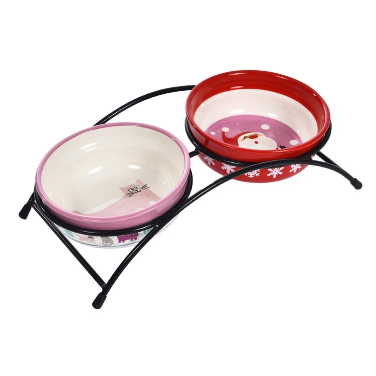 Stainless Steel Frame Luxury Ceramic Dog Feeding Bowl
