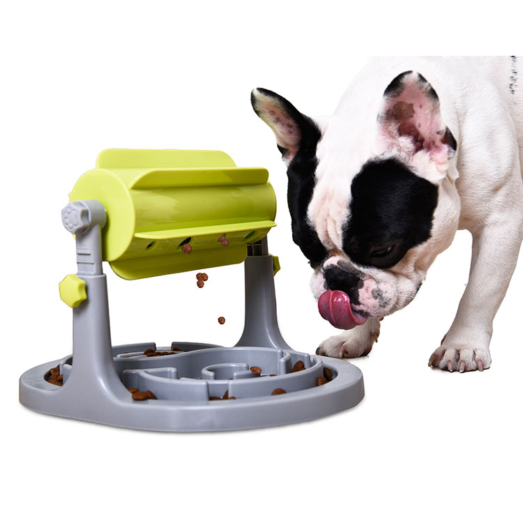 Rounded Height Adjustment Healthy Funny Spin Training Dog Feeder Smart Plastic Dog Food Bowl Pet Feeder