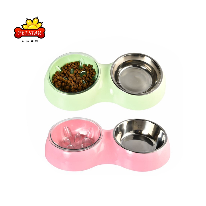 High-quality Two-color Minimalist Design Cat Bowl Stainless Steel Pet Double Bowl Dog Bowls Portable