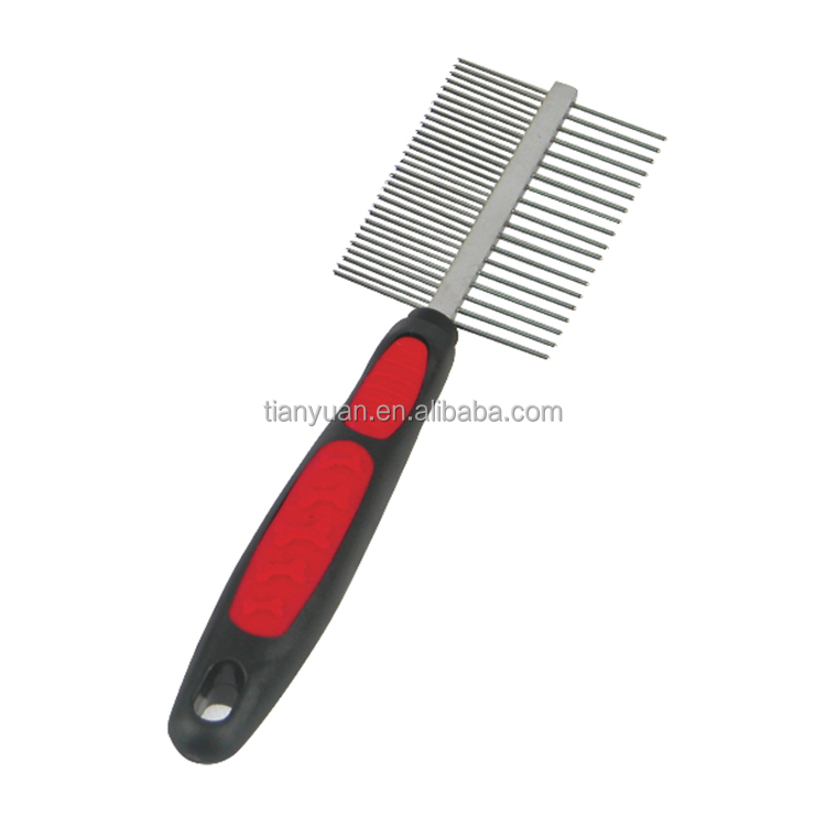Double Sided Dog Rake Comb Pet Grooming Brush With Pp Handle