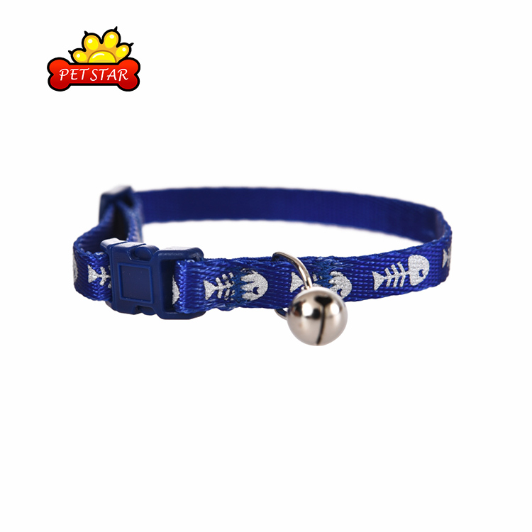 Cats Bells Collars Adjustable Nylon Buckles Stripe Fashion Reflective Fish Bone Printing Pattern Pet Collar