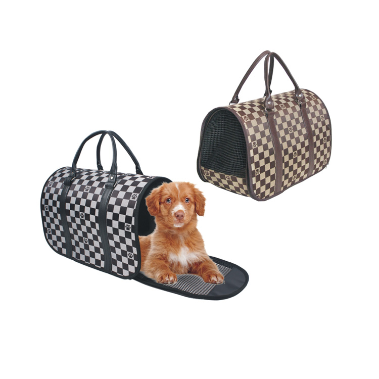 Everyday Plaid Nylon Zipper Backpacks Custom Dog Travel Carrier Pet Dog Carrier Handbag