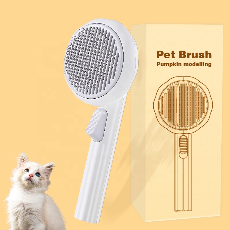 Safe &amp; Durable Material Pumpkin Shaped Pet Grooming Tool Self Cleaning Pet Deshedding Slicker Brush For Pets