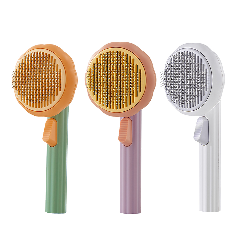 2023 Hot Sale Pet Grooming Tools Self Cleaning Dog And Cats Massage Brush Hair Stainless Steel Needle Pumpkin Shape Pet Brush