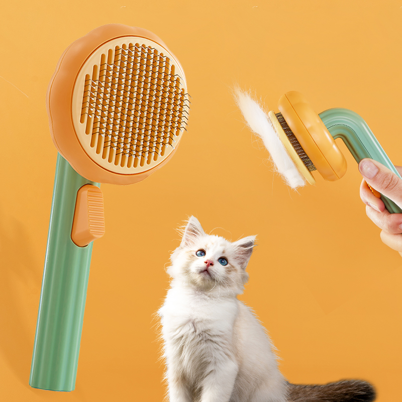 2023 Top Selling Pumpkin Shape Pet Brush With Unique Angle Of Stainless Steel Needle For Dog Cat Massage Grooming Tools