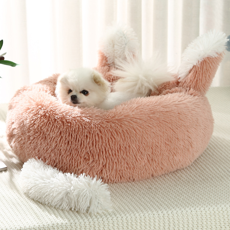 Wholesale Manufacturer Cute Soft Plush Donut Dog Cat Bed With Ear Tail