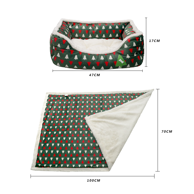Manufacturer Wholesale Christmas Tree Design Green Dog Blanket Bed
