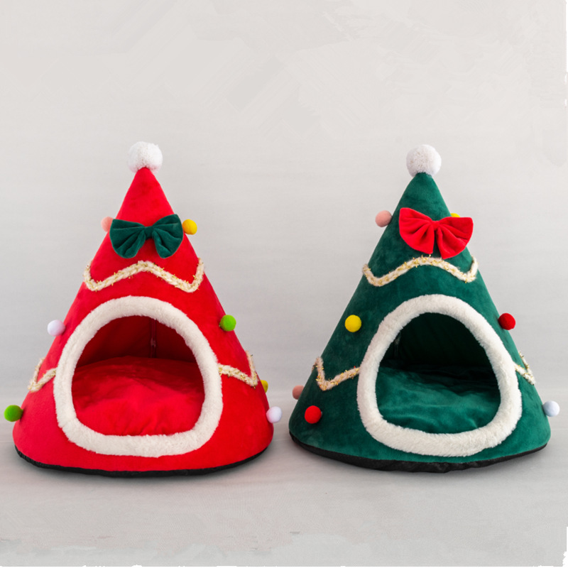 Manufacturer Wholesale Christmas Triangle Shape Small Dog Cat Bed Red Green