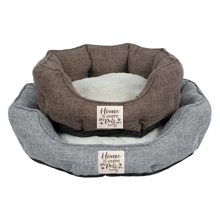 Manufacturer Wholesale Linen Soft Plush Material Dog Bed Grey Coffee