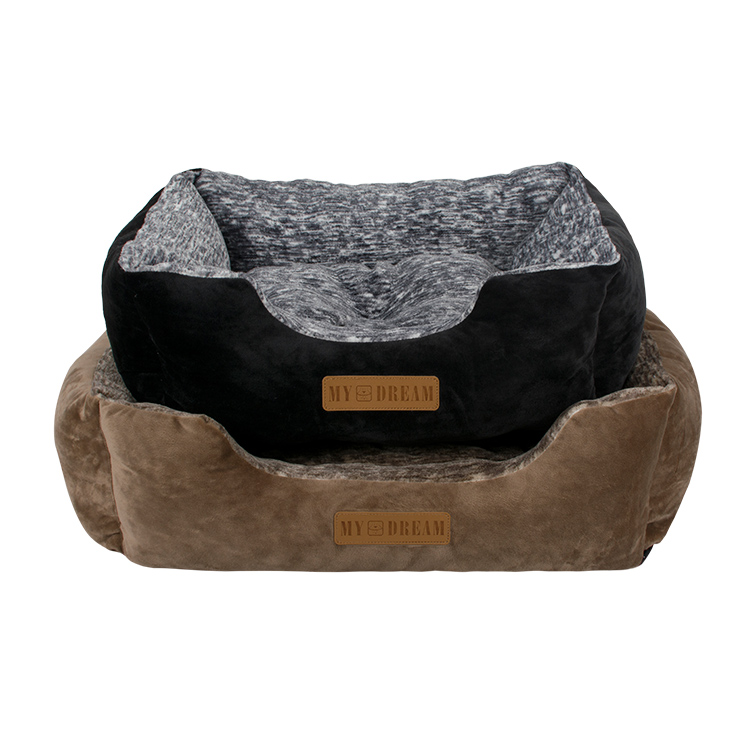 Manufacturer Wholesale Printed Flannel Material Luxury Dog Bed Brown Black