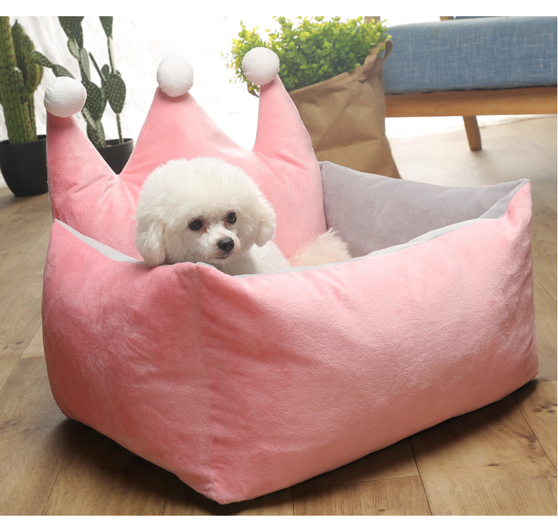 Manufacturer Wholesale Pink Grey Yellow Princess Dog Bed With Crown Shape