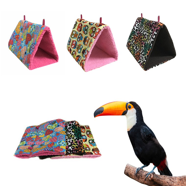 Manufacturer Wholesale Warm Fleece Leopard Owl Heart Design Hanging Triangular Bird Tent