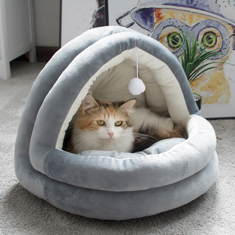Manufacturer Wholesale Warm Plush Soft Pp Cotton Cat Yurt Folding House Bed