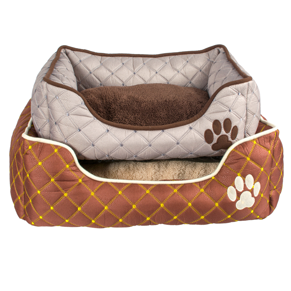Wholesale Rectangle Warm Cheap Dog Bed Grey Brown Plaid