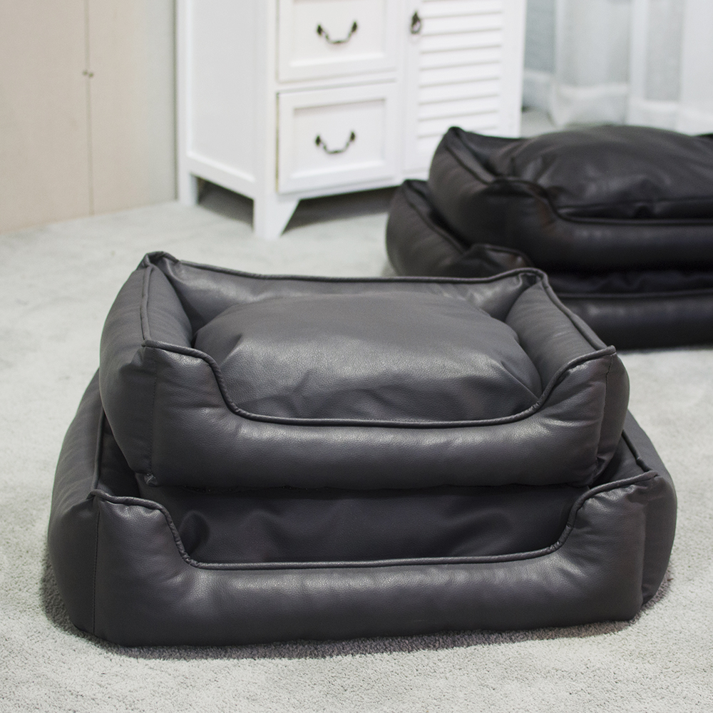 Wholesale Manufacturer Luxury Black Soft Pet Dog Bed Pu Leather