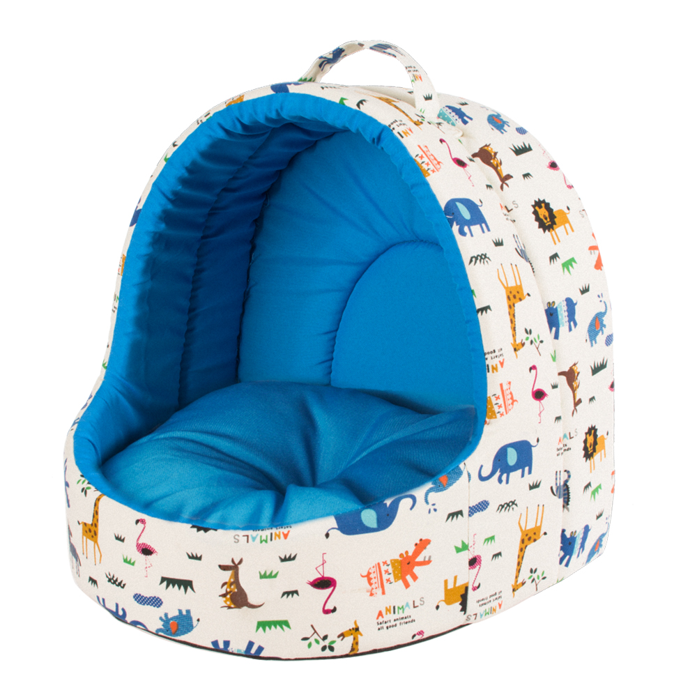 Blue Washable Fabric Bright Color Small Dog Cat Bed Animal Pattern