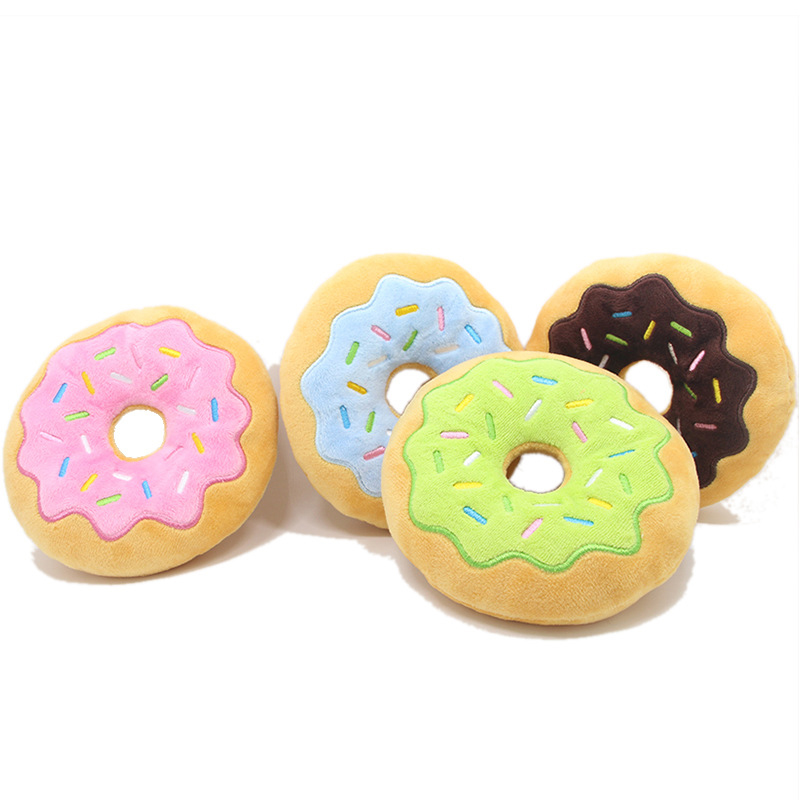 Manufacturer Wholesale Pink Coffee Green Blue Squeaky Dog Plush Donut Toys