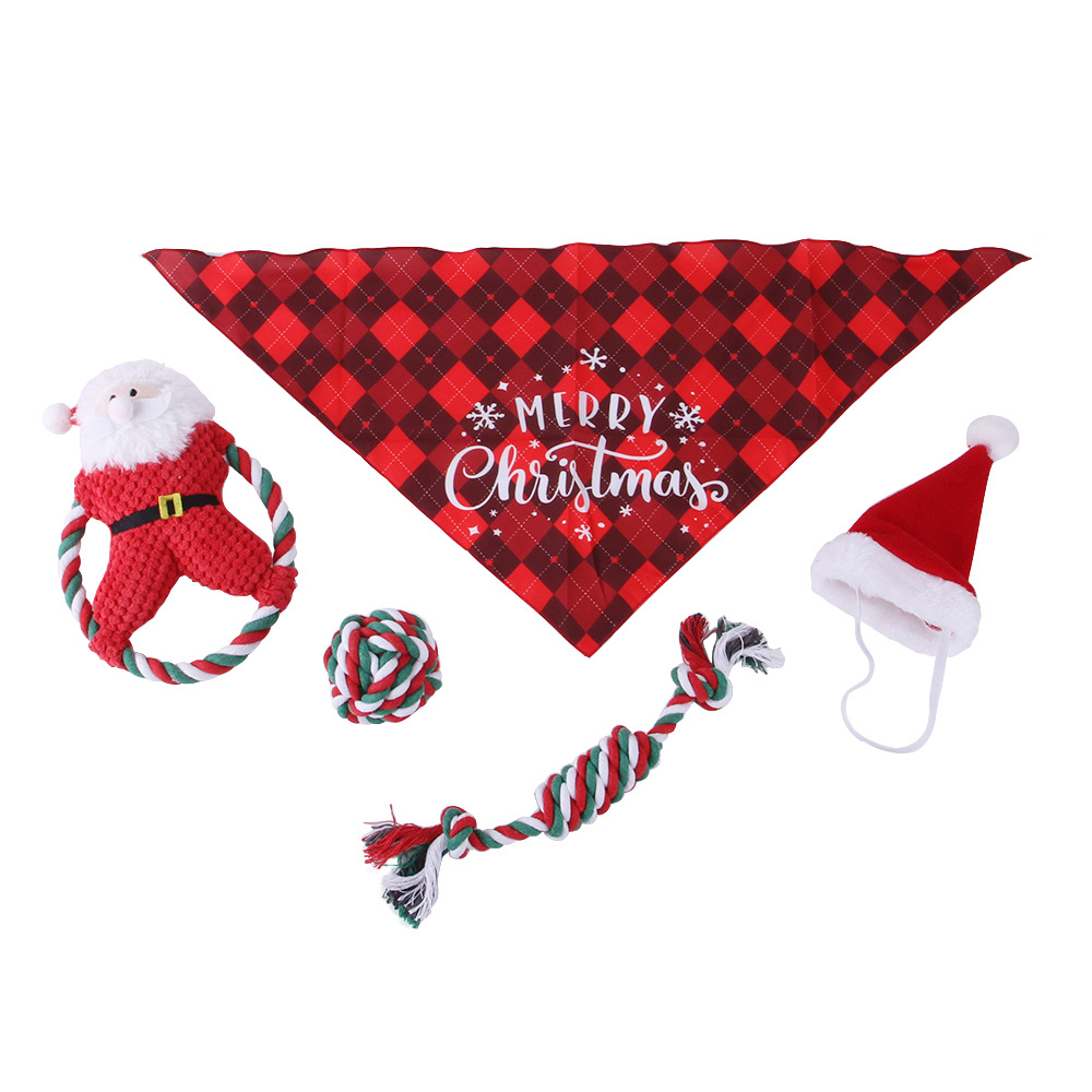 Manufacturer Wholesale Christmas Dog Rope Toys Hat Bandana Set