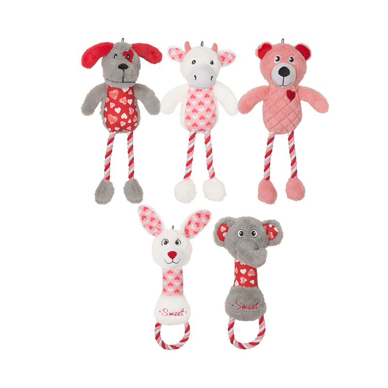 Manufacturer Wholesale Short Plush Rope Cute Pink Dog Toys Set Valentines Day