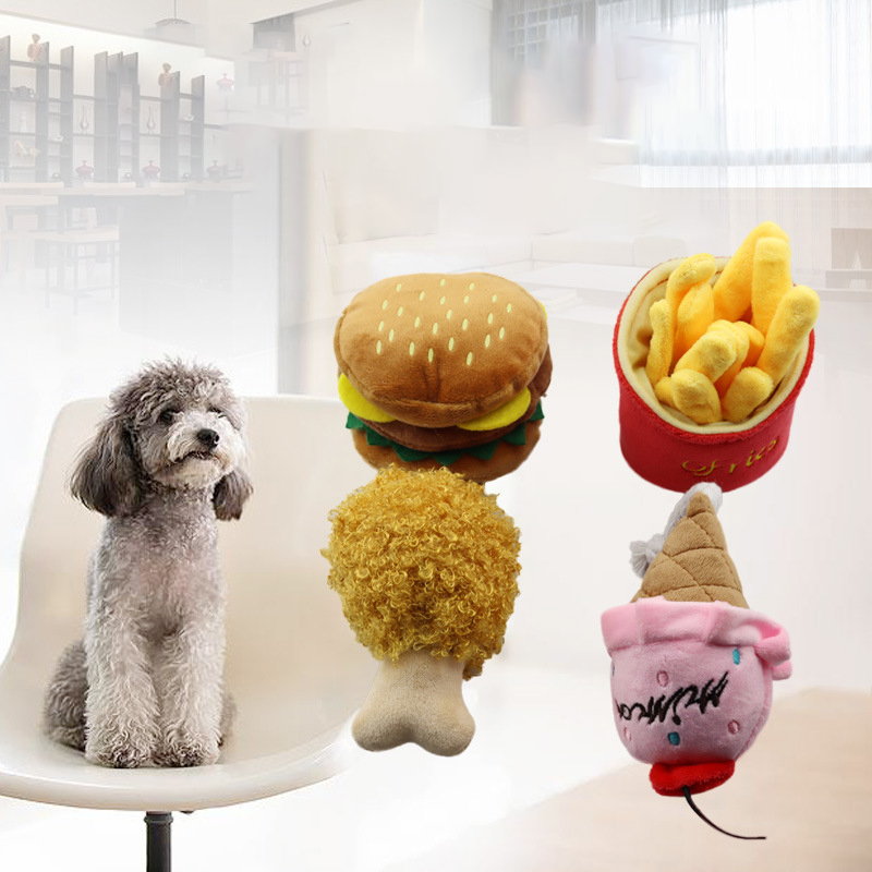 Manufacturer Wholesale Cute Food Design Dog Plush Toys Hamburger French Fries