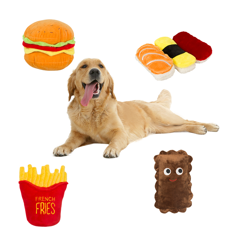 Wholesale Manufacturer Hamburger French Fries Dog Simulation Plush Toys Food Design