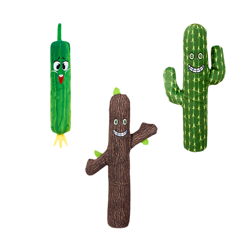 Manufacturer Wholesale Wood Cactus Loofah Shape Dog Plush Squeak Toys