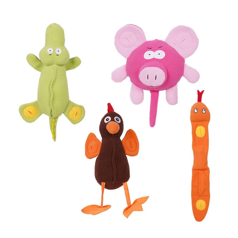 Manufacturer Wholesale Cute Functional Dog Four Feeder Plush Toys Set