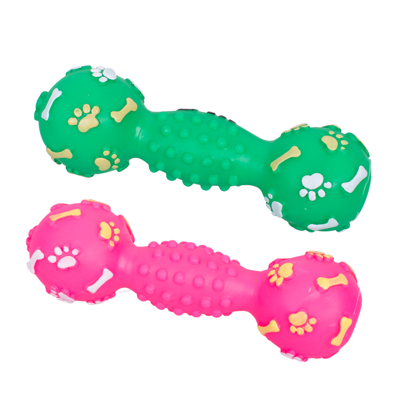 Manufacturer Wholesale Pink Green Chew Squeaky Pet Dog Vinyl Dumbbell Toys