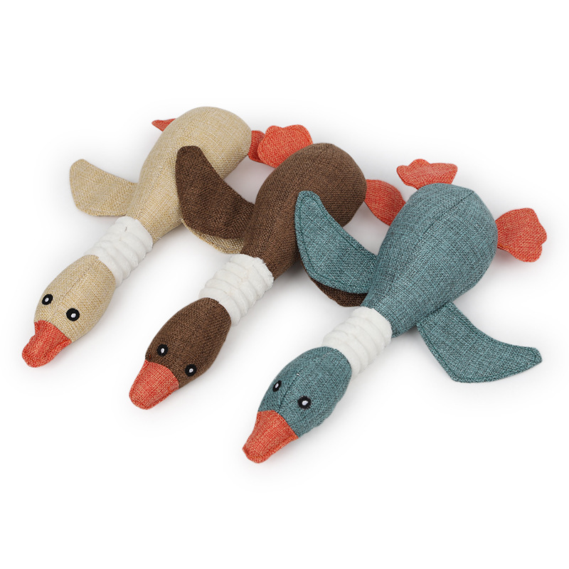 Manufacturer Wholesale Stuffed Squeaky Chew Denim Linen Pet Dog Beige Blue Coffee Duck Toys