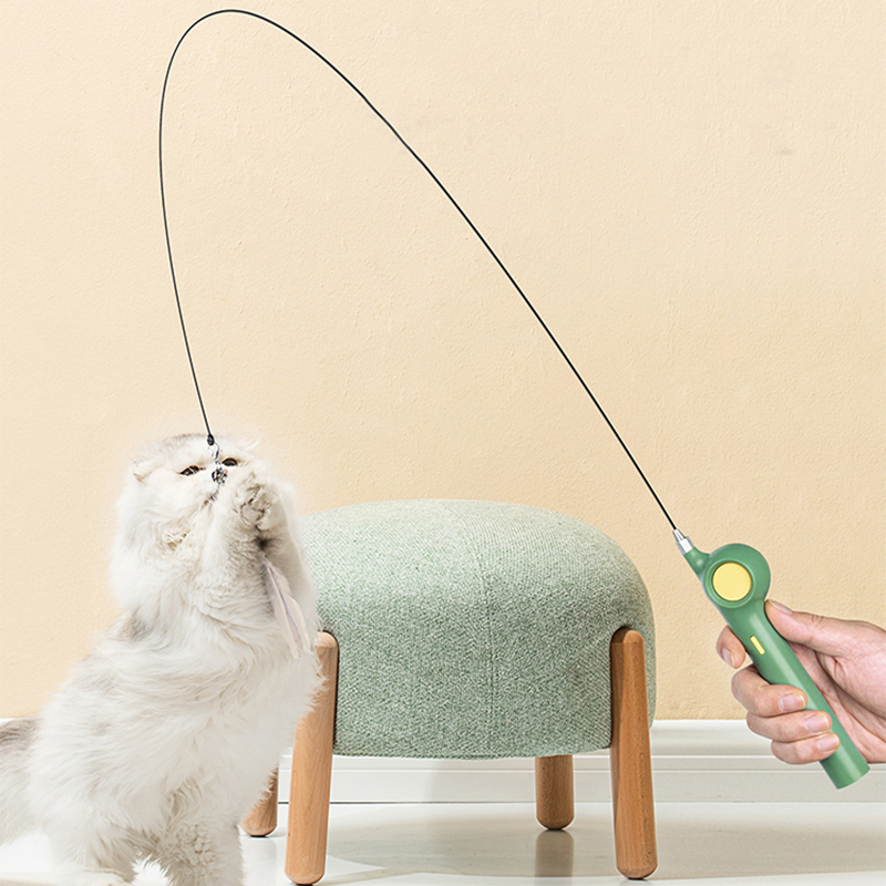 Manufacturer Wholesale Green White Pink Interactive Cat Feather Teaser Toys
