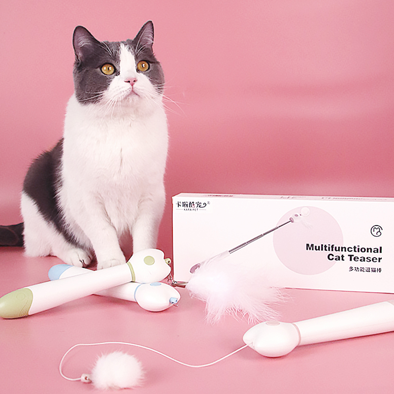 Manufacturer Wholesale Multifunctional Feather Adjustable Teaser Cat Laser Toy Battery