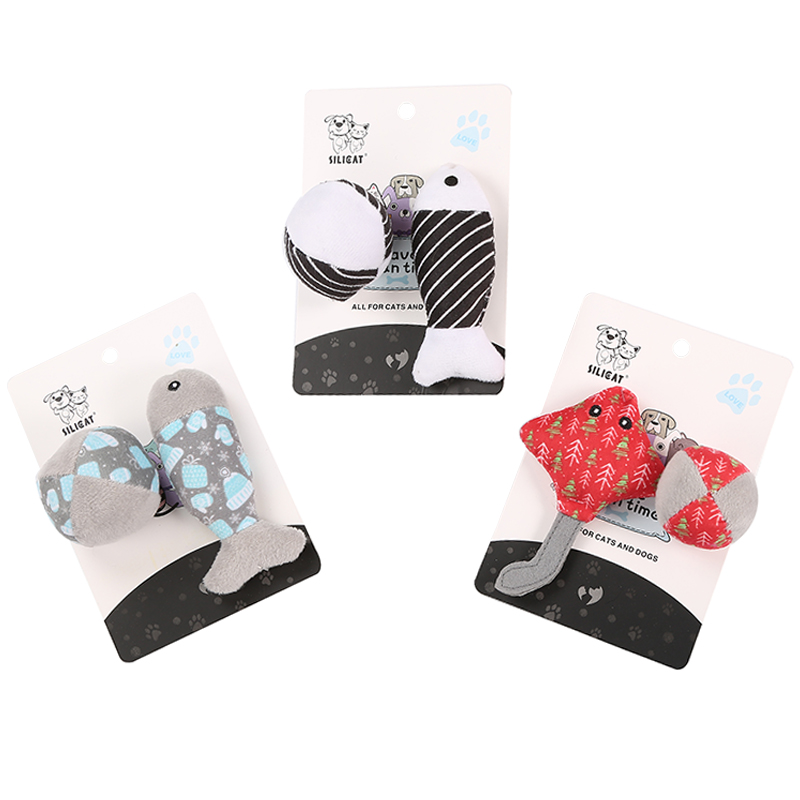 Manufacturer Wholesale Three Pattern Black Blue Red Cat Plush Fish Ball Toys Set