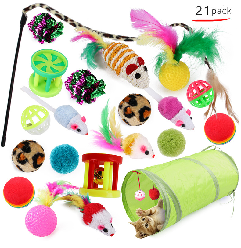 Manufacturer Wholesale Interactive Mouse Tunnel Plush Ball Bell Cat Toys 21 Packs