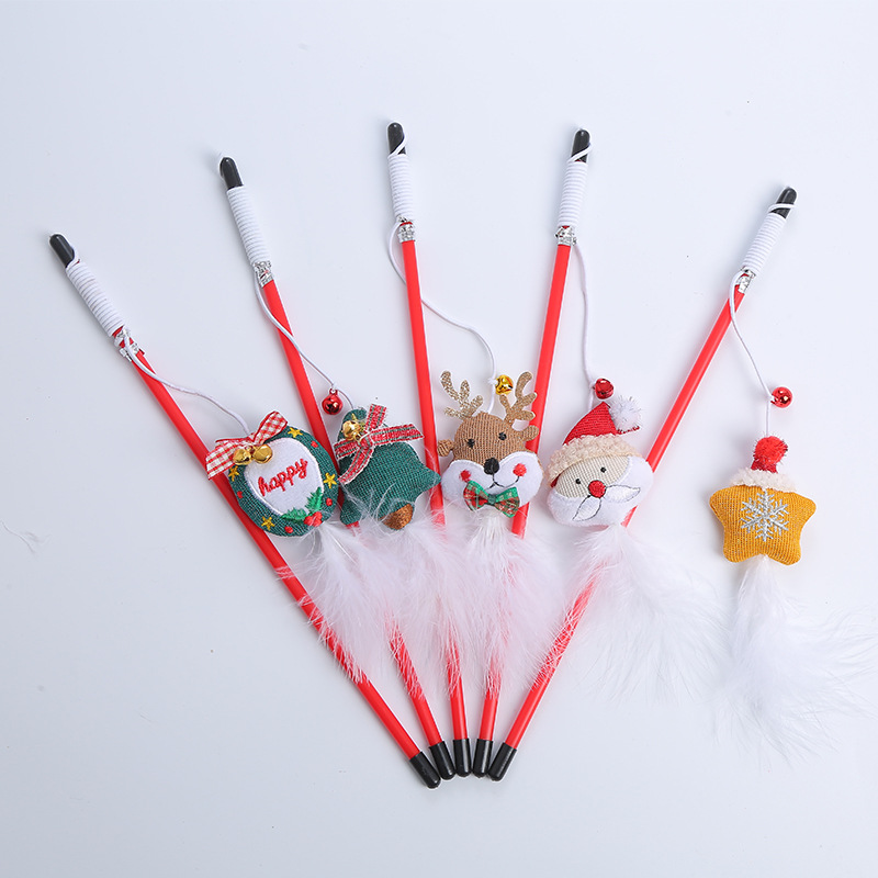 Manufacturer Wholesale Christmas Elk Feather Cat Teaser Toy