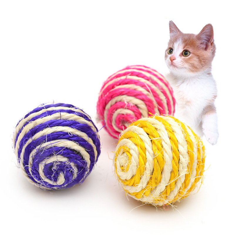 Manufacturer Wholesale Bite Resistance Multi-color Sisal Cat Scratching Rope Ball Toy
