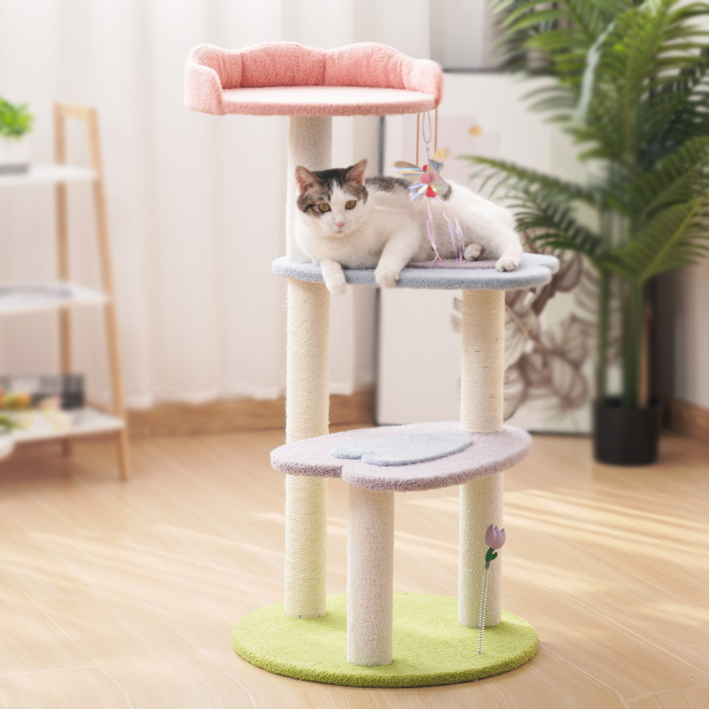 Manufacturer Wholesale Pink Design Flower Cat Trees &amp; Scratcher