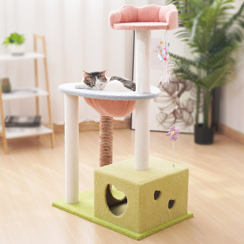 Manufacturer Wholesale Pink Design Flower Scratcher Cat Tree House