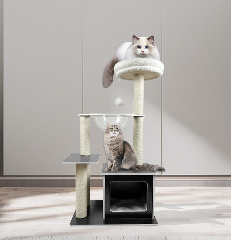 Manufacturer Wholesale Black White Luxury Cat Tree Scratcher With Space Capsule