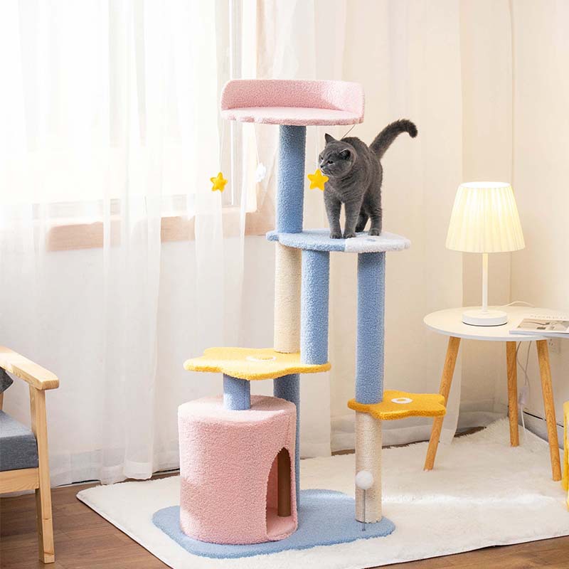 Manufacturer Wholesale Pink Purple Green Cute Sisal Cat Scratcher Tree With Star Toys