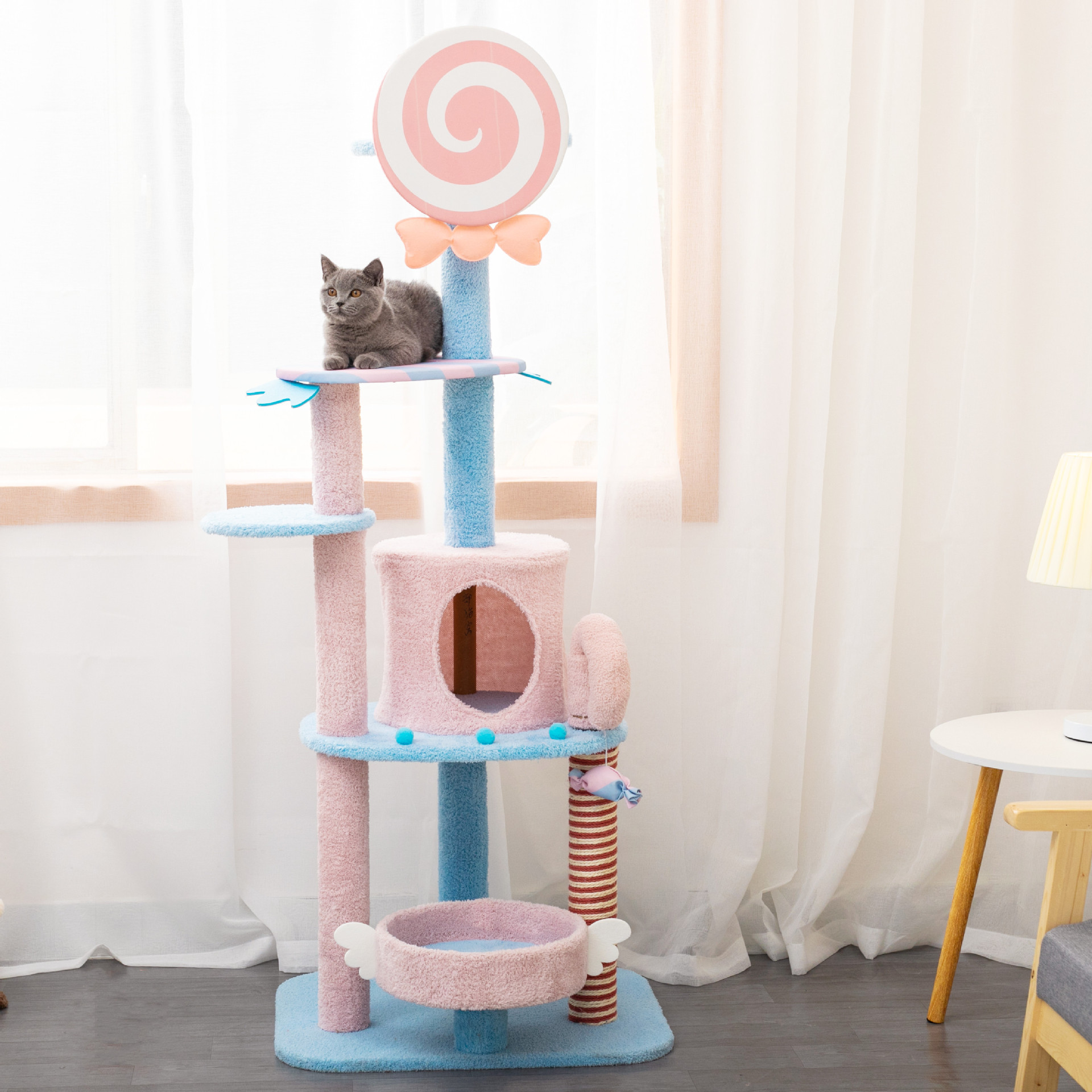 Manufacturer Wholesale Pink Blue Cute Sisal Cat Scratcher Tree Lollipop Design