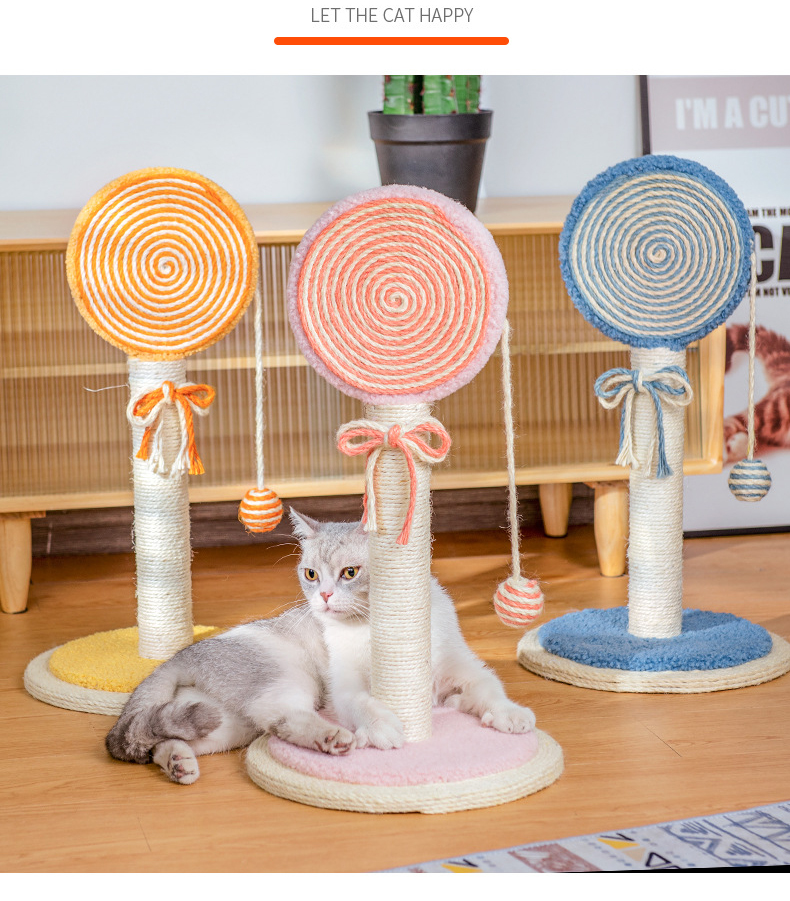 Manufacturer Wholesale Yellow Blue Pink Green Sisal Cat Scratcher Tree Lollipop Design