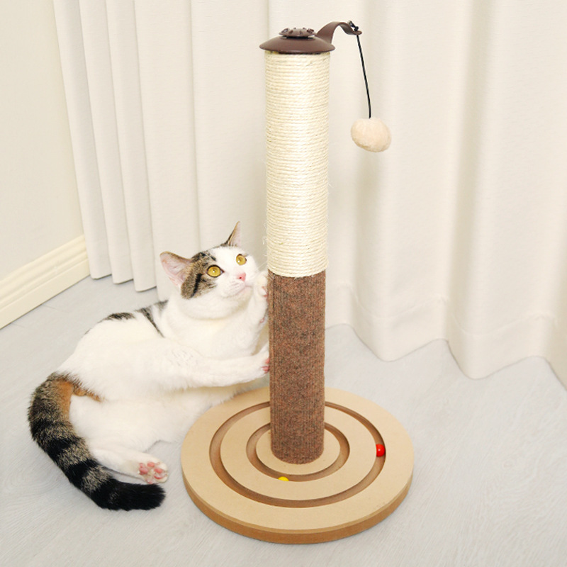 Manufacturer Wholesale Grey Brown Sisal Wood Cat Scratcher Post Tree Toy