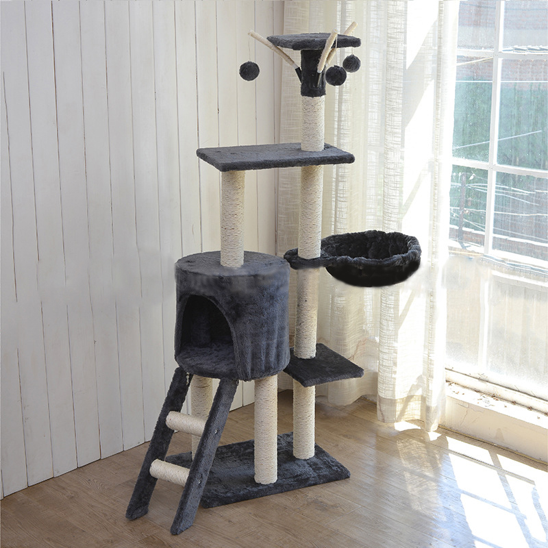 Manufacturer Wholesale Grey Beige Sisal Short Plush Cat Tree Condo