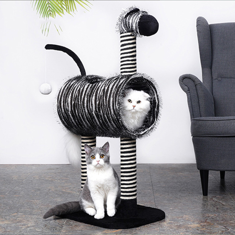 Manufacturer Wholesale Cute Zebra Shape Black White Cat Scratcher Tree Condo